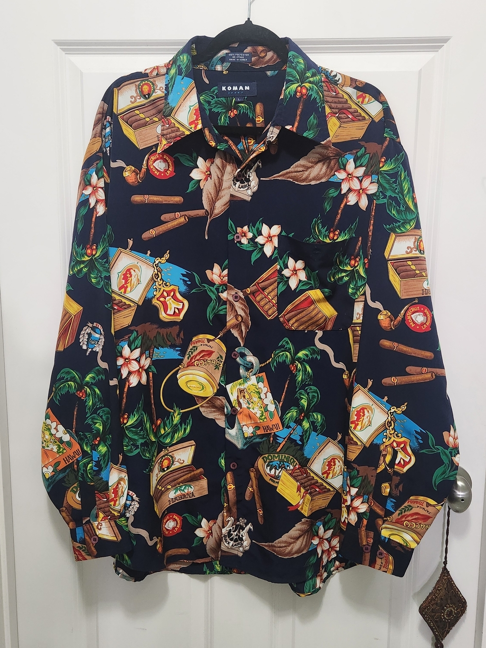 Navy Tropical Print Button-Down Shirt